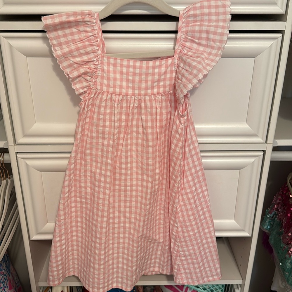 Edgehill Collections pink gingham flutter sleeve dress